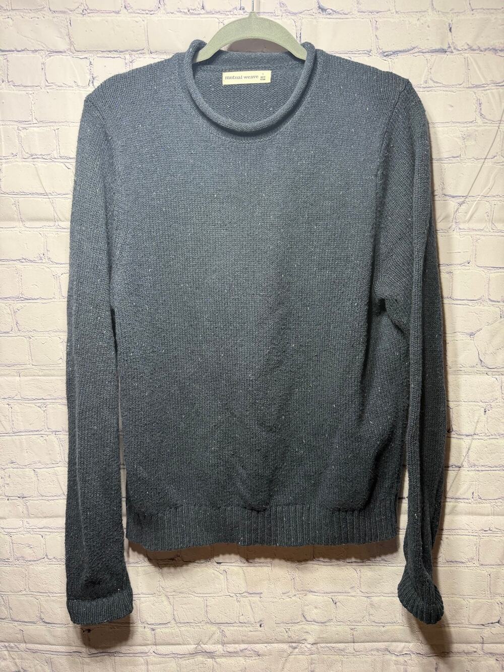 Mutual Weave Womens Roll Neck Sweater Blue Size L Chunky Fisherman